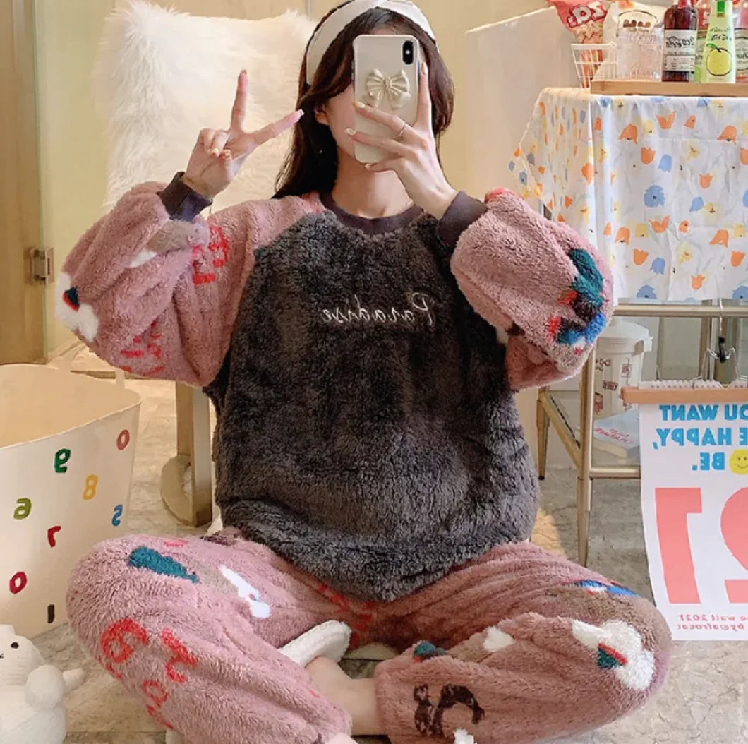 Women's Coral Fleece Flannel Home Suit WEM Support (www.WEM.support)