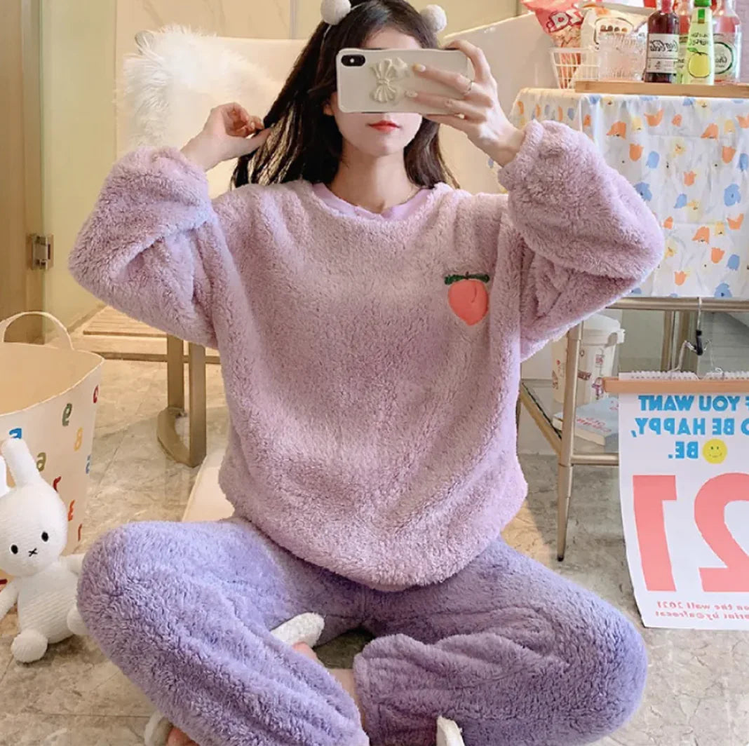 Women's Coral Fleece Flannel Home Suit WEM Support (www.WEM.support)