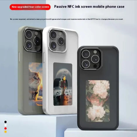 NFC Projection Screen Case: Four-color E-ink display with bracket WEM Support (www.WEM.support)