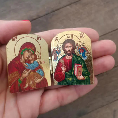Wooden Christ & Virgin Icon Diptych WEM Support (www.WEM.support)