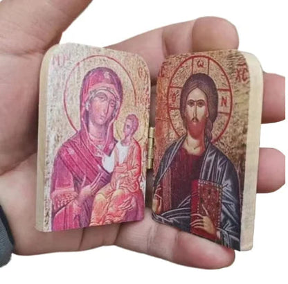 Wooden Christ & Virgin Icon Diptych WEM Support (www.WEM.support)