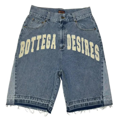 Unisex Retro Letter Embroidered Denim Shorts WEM Support (www.WEM.support)