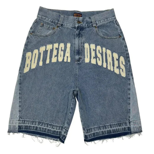 Unisex Retro Letter Embroidered Denim Shorts WEM Support (www.WEM.support)