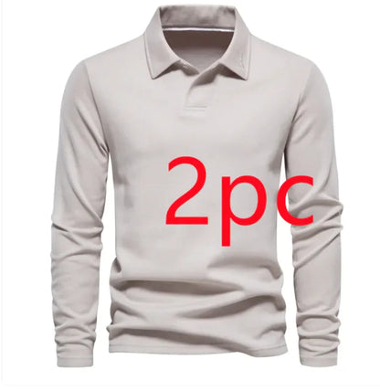 Men's Fashion Lapel Long-Sleeved Polo Shirt – Casual Solid Color Top WEM Support (www.WEM.support)