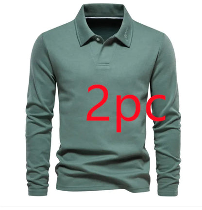 Men's Fashion Lapel Long-Sleeved Polo Shirt – Casual Solid Color Top WEM Support (www.WEM.support)