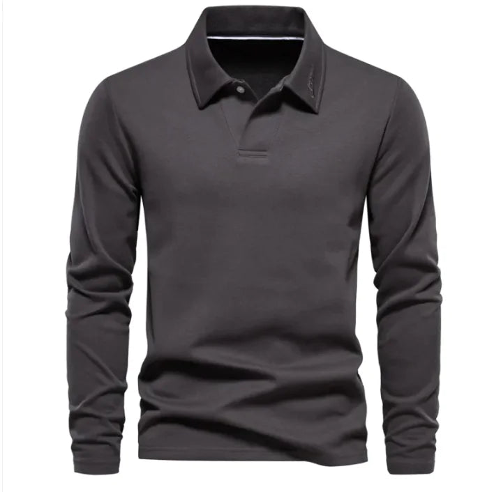 Men's Fashion Lapel Long-Sleeved Polo Shirt – Casual Solid Color Top WEM Support (www.WEM.support)