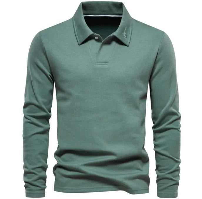 Men's Fashion Lapel Long-Sleeved Polo Shirt – Casual Solid Color Top WEM Support (www.WEM.support)