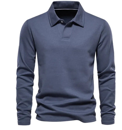 Men's Fashion Lapel Long-Sleeved Polo Shirt – Casual Solid Color Top WEM Support (www.WEM.support)