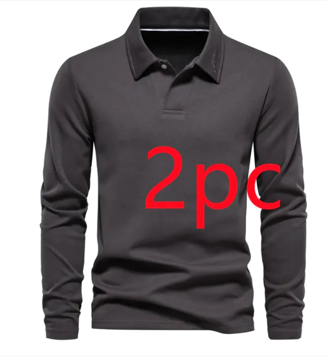 Men's Fashion Lapel Long-Sleeved Polo Shirt – Casual Solid Color Top WEM Support (www.WEM.support)