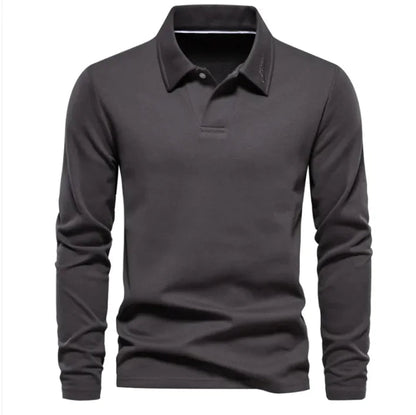 Men's Fashion Lapel Long-Sleeved Polo Shirt – Casual Solid Color Top WEM Support (www.WEM.support)