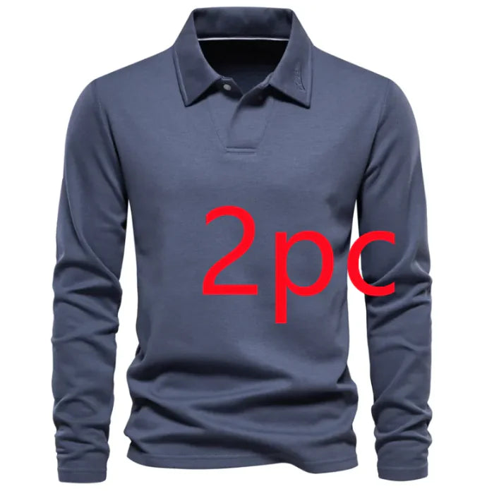 Men's Fashion Lapel Long-Sleeved Polo Shirt – Casual Solid Color Top WEM Support (www.WEM.support)