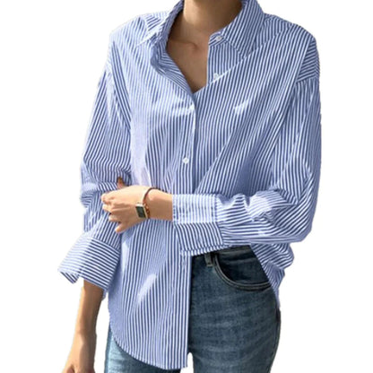 Women's Loose Striped Long-Sleeved Shirt WEM Support (www.WEM.support)