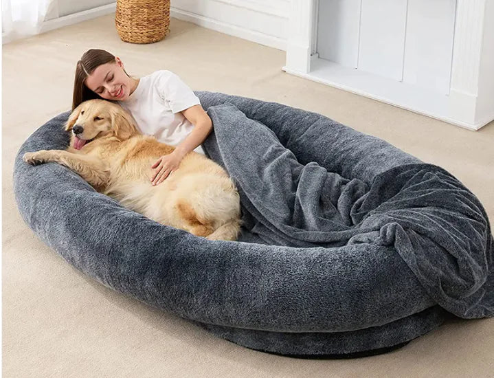 Large Human Short Plush Dog Bed WEM Support (www.WEM.support)