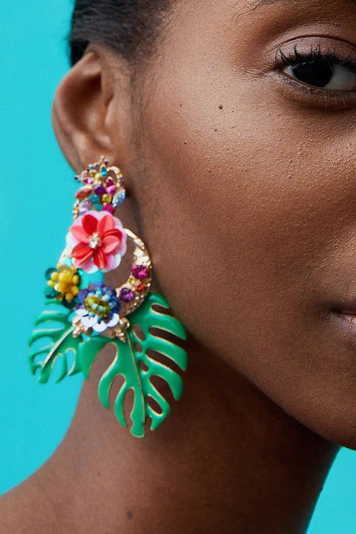 Leaf & Flower Shape Zinc Alloy Dangle Earrings WEM Support (www.WEM.support)