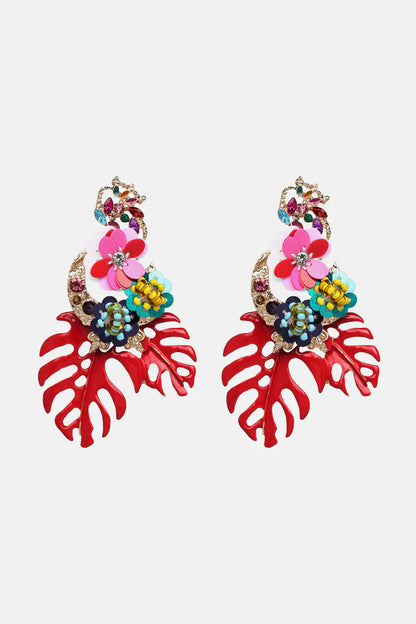 Leaf & Flower Shape Zinc Alloy Dangle Earrings WEM Support (www.WEM.support)