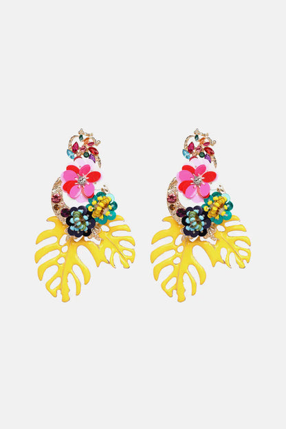 Leaf & Flower Shape Zinc Alloy Dangle Earrings WEM Support (www.WEM.support)