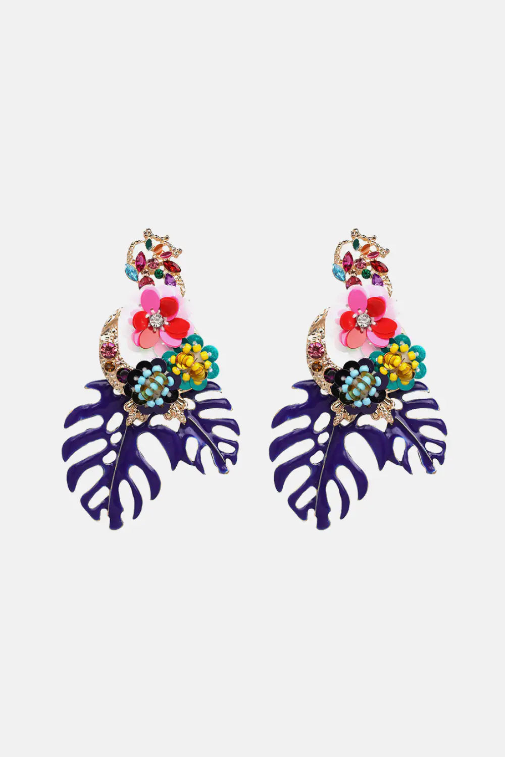 Leaf & Flower Shape Zinc Alloy Dangle Earrings WEM Support (www.WEM.support)