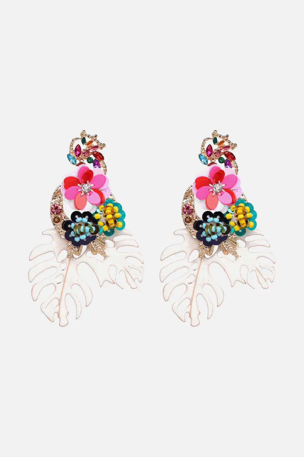 Leaf & Flower Shape Zinc Alloy Dangle Earrings WEM Support (www.WEM.support)