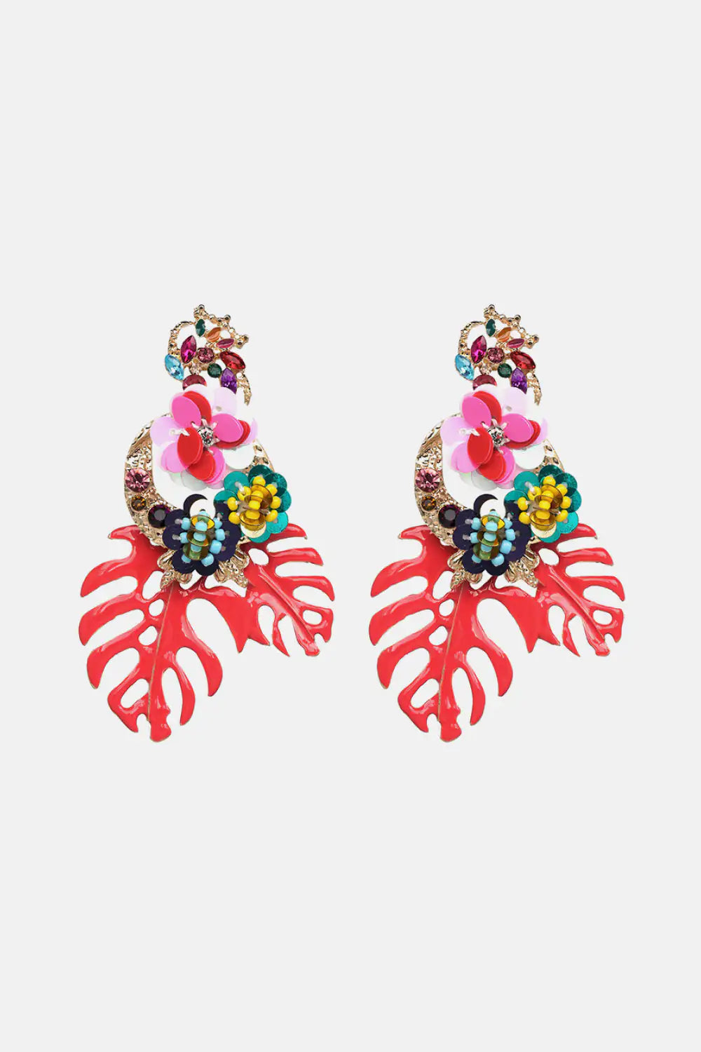 Leaf & Flower Shape Zinc Alloy Dangle Earrings WEM Support (www.WEM.support)