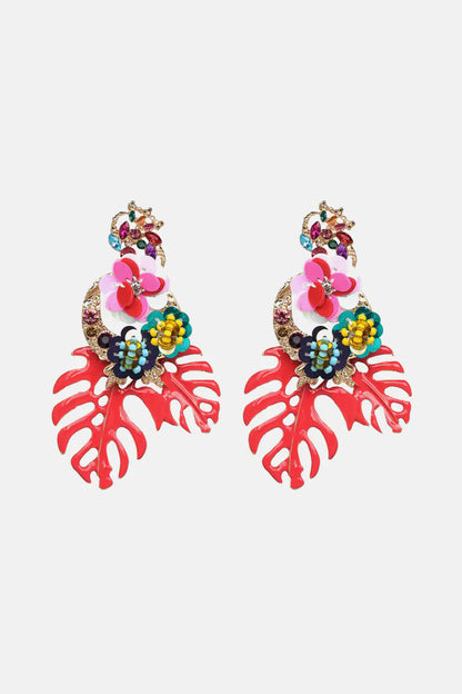 Leaf & Flower Shape Zinc Alloy Dangle Earrings WEM Support (www.WEM.support)