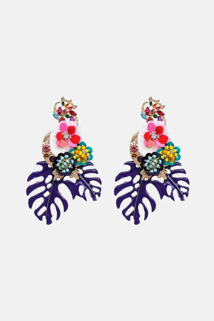 Leaf & Flower Shape Zinc Alloy Dangle Earrings WEM Support (www.WEM.support)