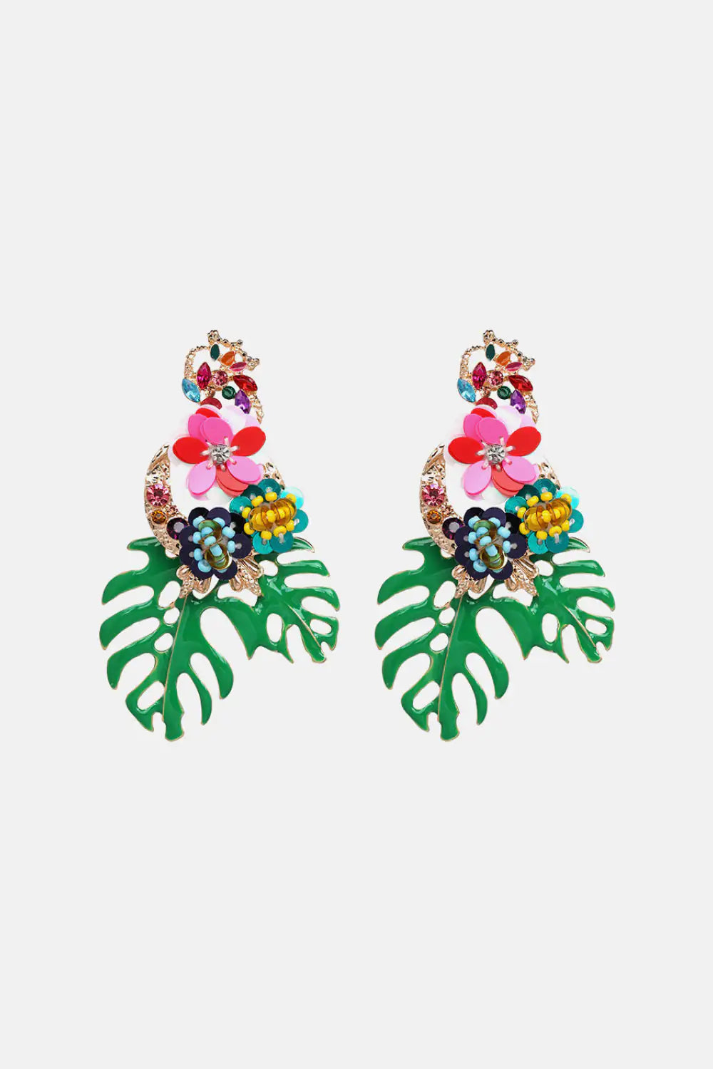 Leaf & Flower Shape Zinc Alloy Dangle Earrings WEM Support (www.WEM.support)