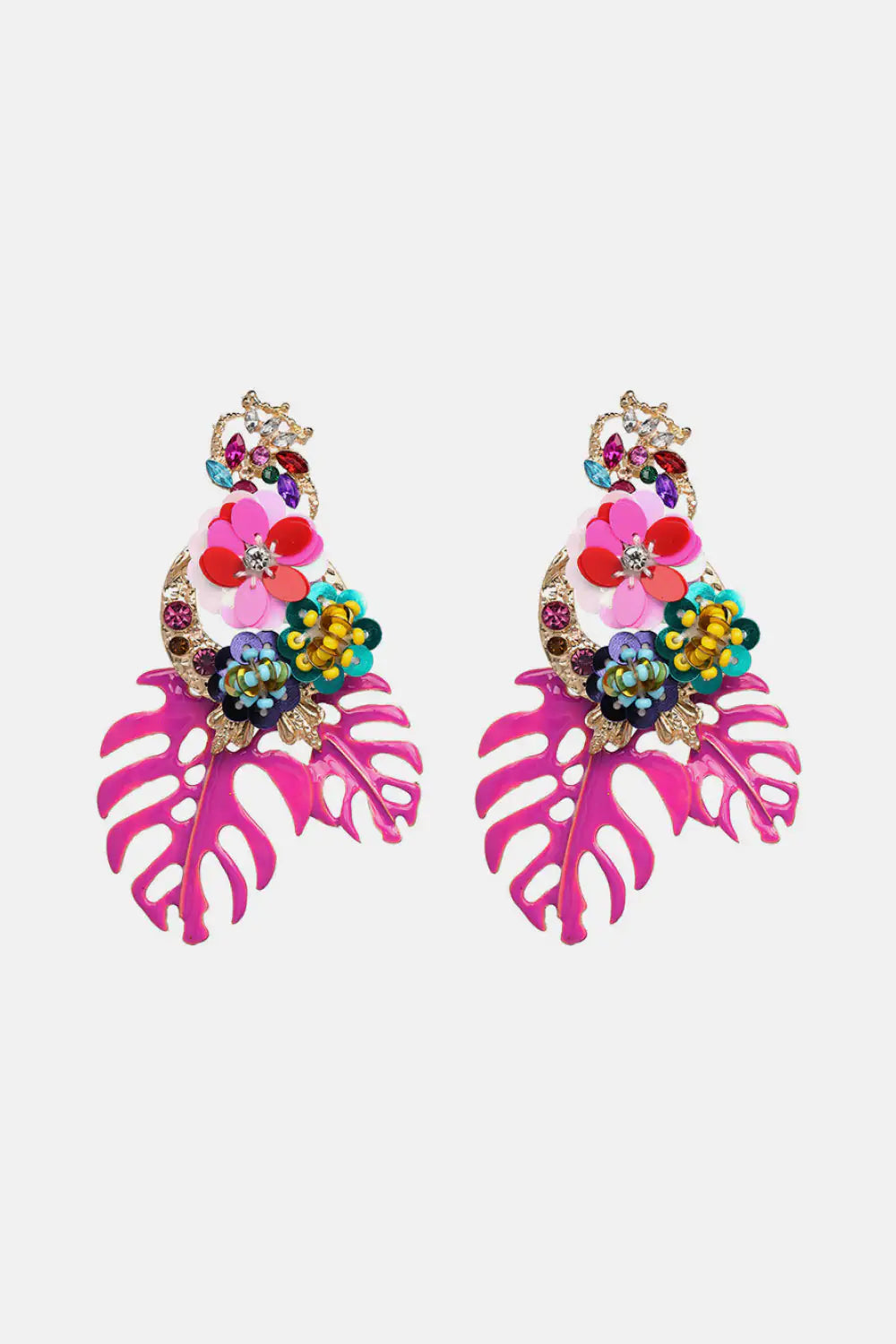 Leaf & Flower Shape Zinc Alloy Dangle Earrings WEM Support (www.WEM.support)