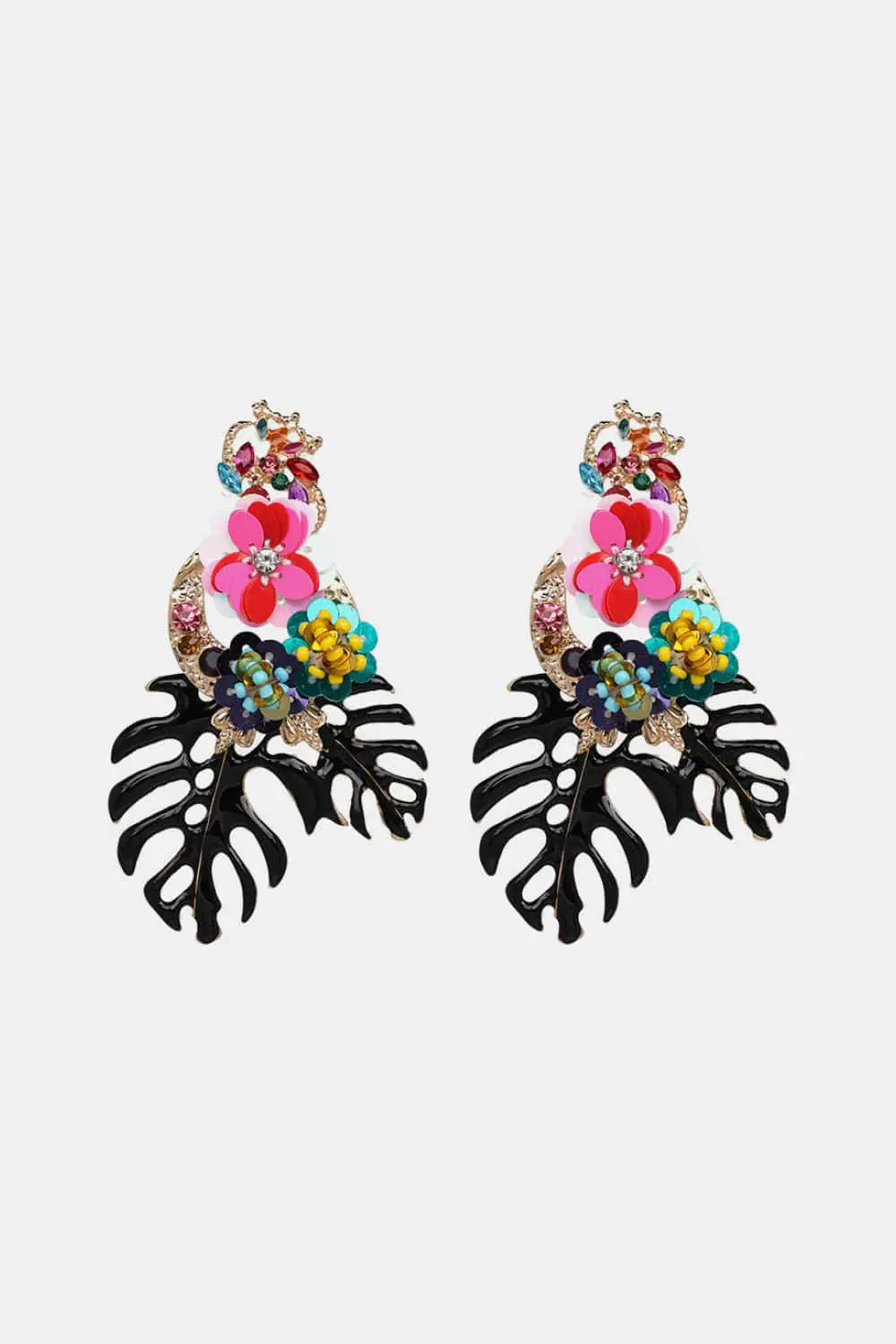 Leaf & Flower Shape Zinc Alloy Dangle Earrings WEM Support (www.WEM.support)