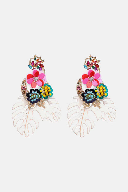Leaf & Flower Shape Zinc Alloy Dangle Earrings WEM Support (www.WEM.support)