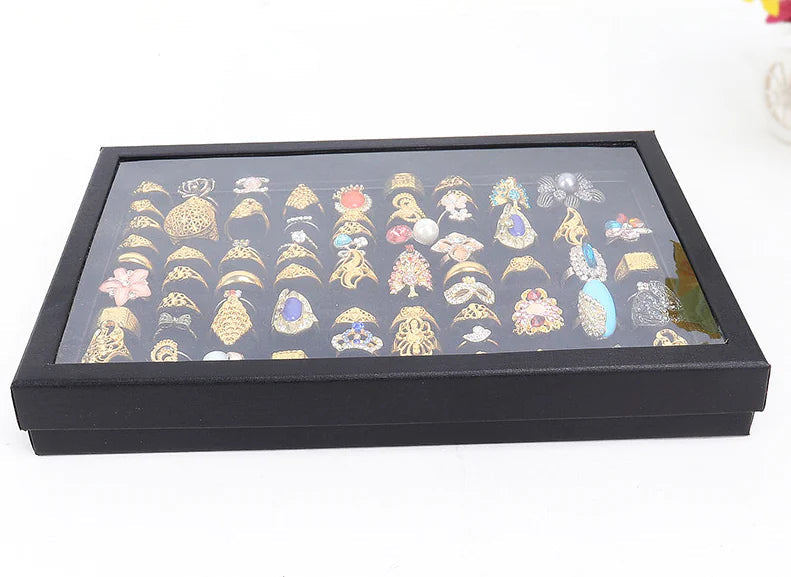 100 Slots Jewelry Ring Display Organizer Tray Holder Earrings Storage Box Case WEM Support (www.WEM.support)
