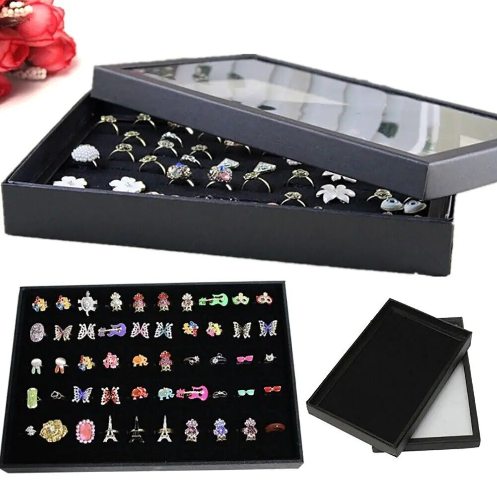 100 Slots Jewelry Ring Display Organizer Tray Holder Earrings Storage Box Case WEM Support (www.WEM.support)