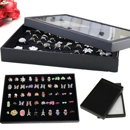 100 Slots Jewelry Ring Display Organizer Tray Holder Earrings Storage Box Case WEM Support (www.WEM.support)