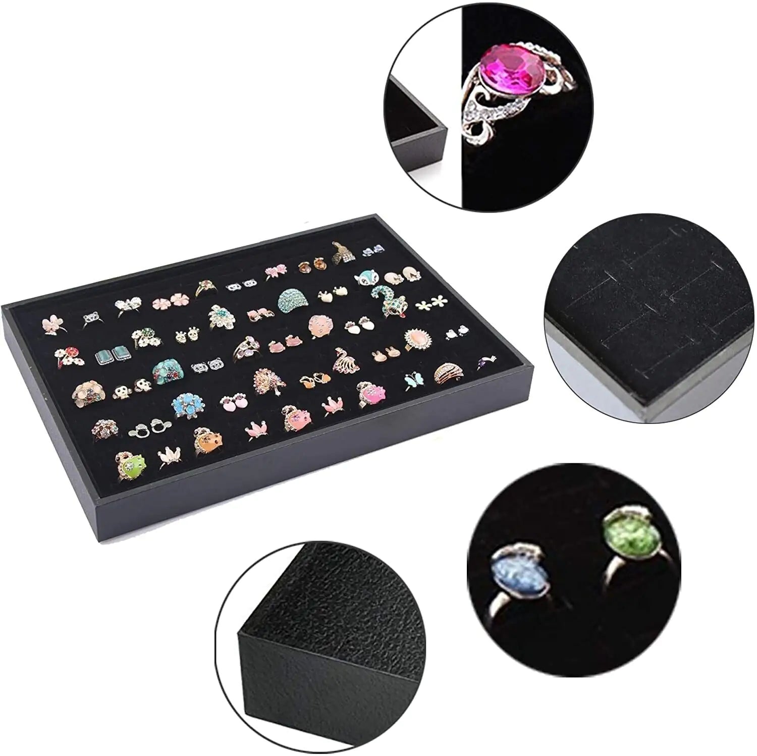 100 Slots Jewelry Ring Display Organizer Tray Holder Earrings Storage Box Case WEM Support (www.WEM.support)
