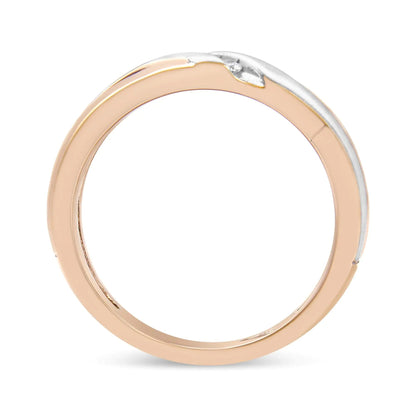 10K White and Rose Gold 1/10 Cttw 3-Stone Tension Slant Band Matte Finish Ring for Men (I-J Color, I2-I3 Clarity) WEM Support (www.WEM.support)