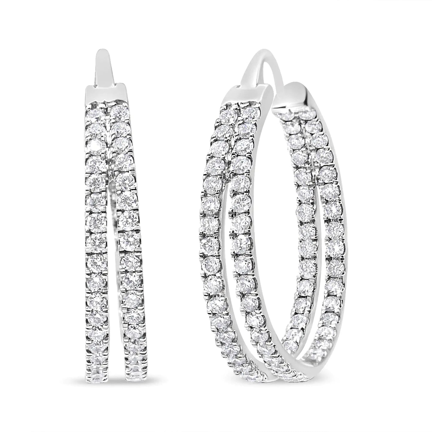 10K White Gold 1 1/2 Cttw Lab Grown Diamond Inside Out Double Row Split Criss Cross 3/4" Inch Hoop Earrings (G-H Color, SI1-SI2 Clarity) WEM Support (www.WEM.support)