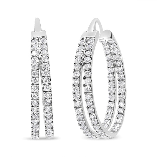 10K White Gold 1 1/2 Cttw Lab Grown Diamond Inside Out Double Row Split Criss Cross 3/4" Inch Hoop Earrings (G-H Color, SI1-SI2 Clarity) WEM Support (www.WEM.support)