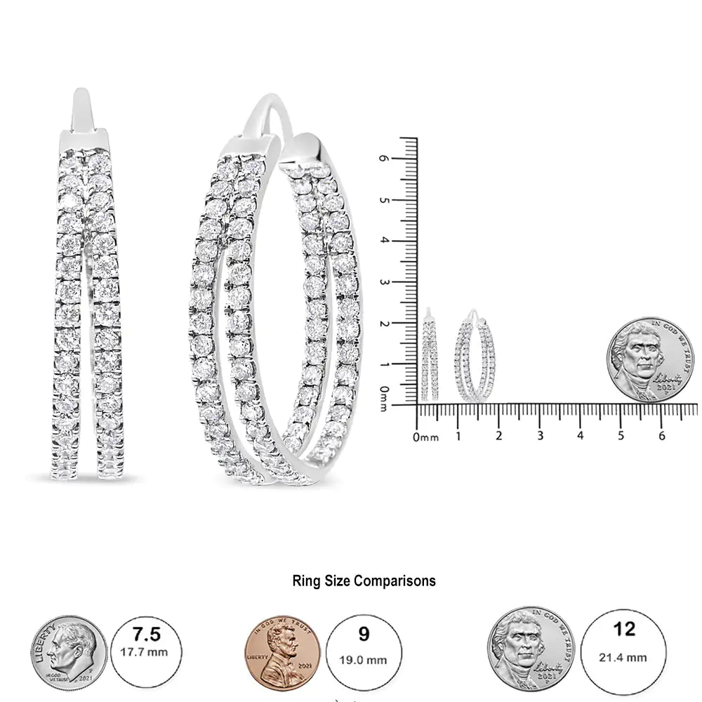 10K White Gold 1 1/2 Cttw Lab Grown Diamond Inside Out Double Row Split Criss Cross 3/4" Inch Hoop Earrings (G-H Color, SI1-SI2 Clarity) WEM Support (www.WEM.support)