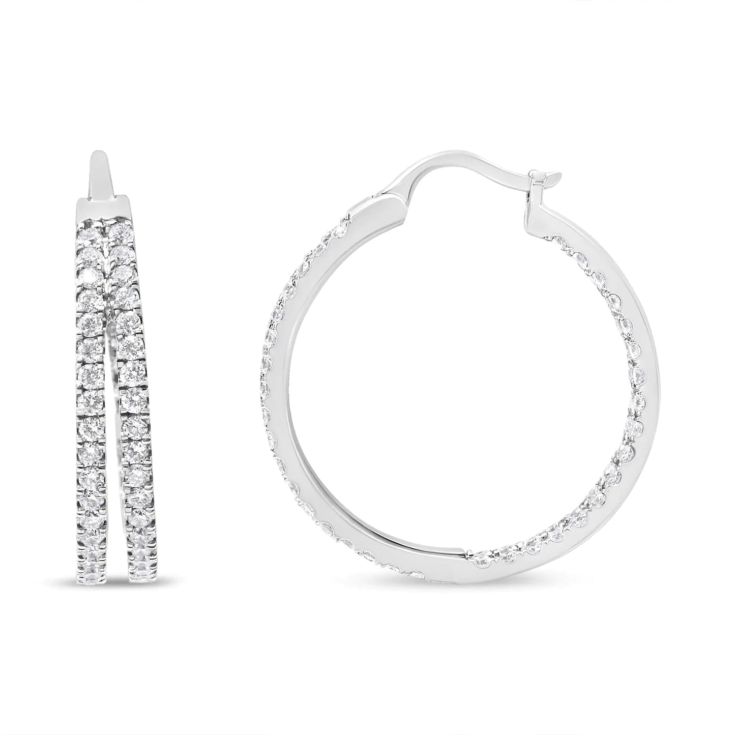 10K White Gold 1 1/2 Cttw Lab Grown Diamond Inside Out Double Row Split Criss Cross 3/4" Inch Hoop Earrings (G-H Color, SI1-SI2 Clarity) WEM Support (www.WEM.support)