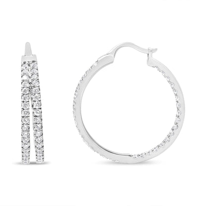 10K White Gold 1 1/2 Cttw Lab Grown Diamond Inside Out Double Row Split Criss Cross 3/4" Inch Hoop Earrings (G-H Color, SI1-SI2 Clarity) WEM Support (www.WEM.support)