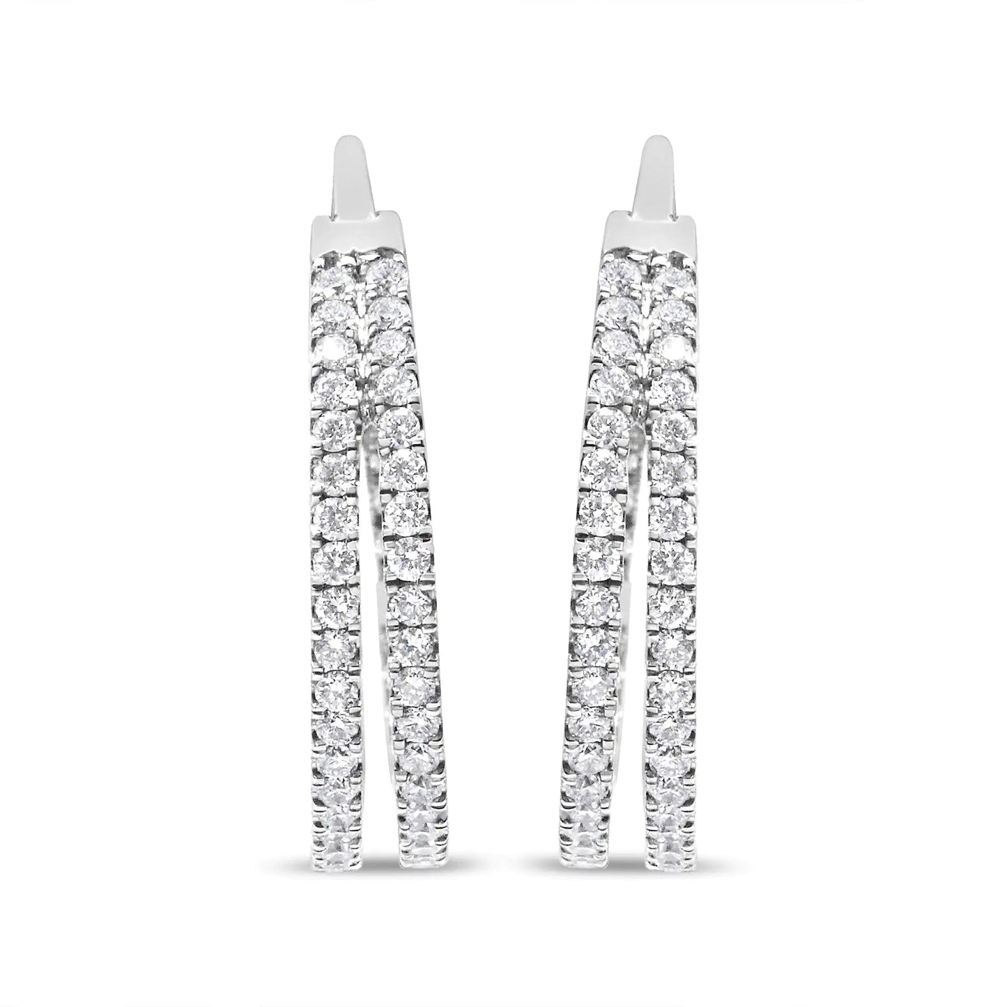 10K White Gold 1 1/2 Cttw Lab Grown Diamond Inside Out Double Row Split Criss Cross 3/4" Inch Hoop Earrings (G-H Color, SI1-SI2 Clarity) WEM Support (www.WEM.support)