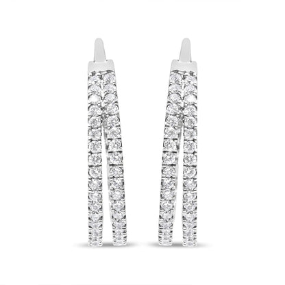 10K White Gold 1 1/2 Cttw Lab Grown Diamond Inside Out Double Row Split Criss Cross 3/4" Inch Hoop Earrings (G-H Color, SI1-SI2 Clarity) WEM Support (www.WEM.support)