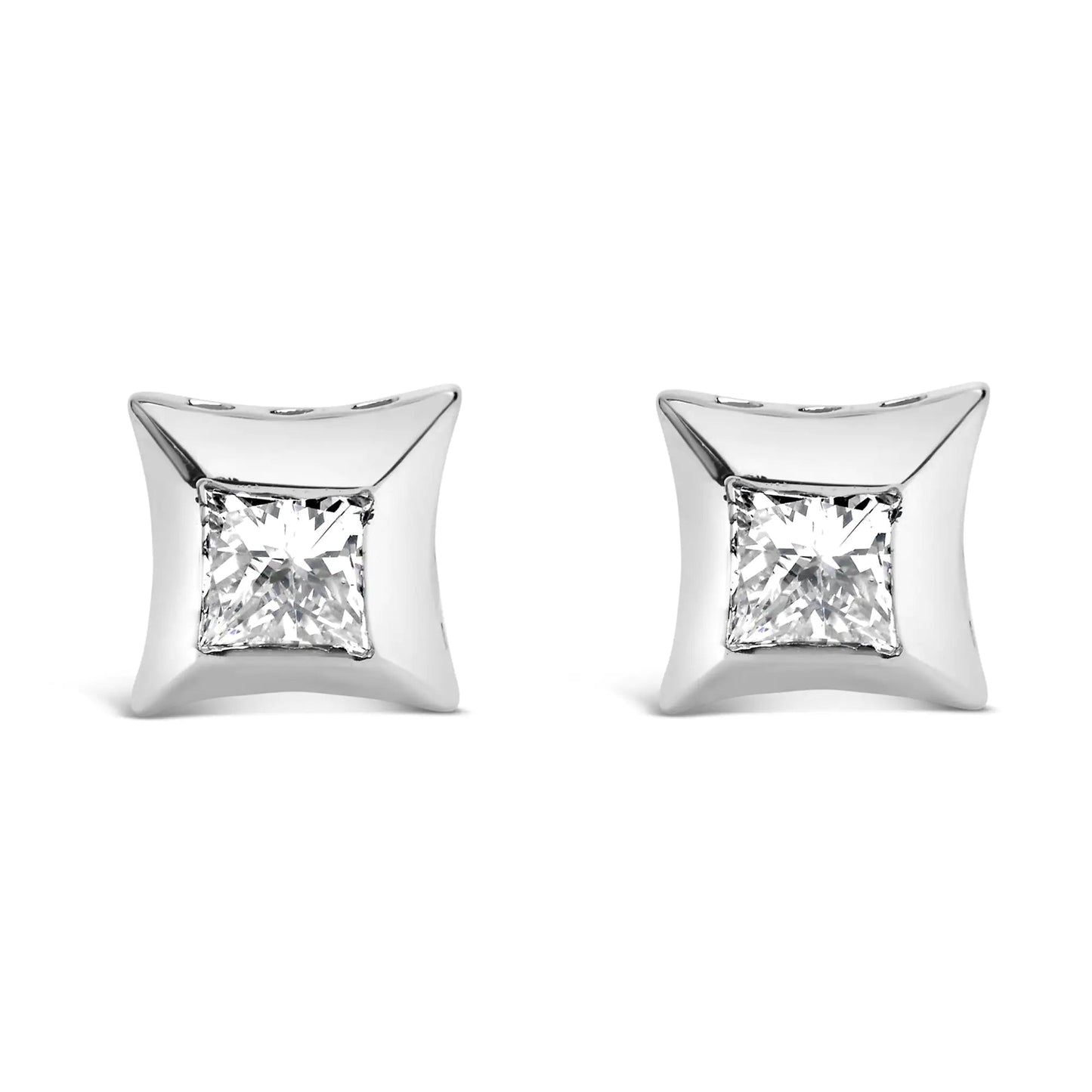 10K White Gold 1/2 Cttw Invisible Set Princess-Cut Diamond Stud Earrings (H-I Color, SI2-I1 Clarity) WEM Support (www.WEM.support)