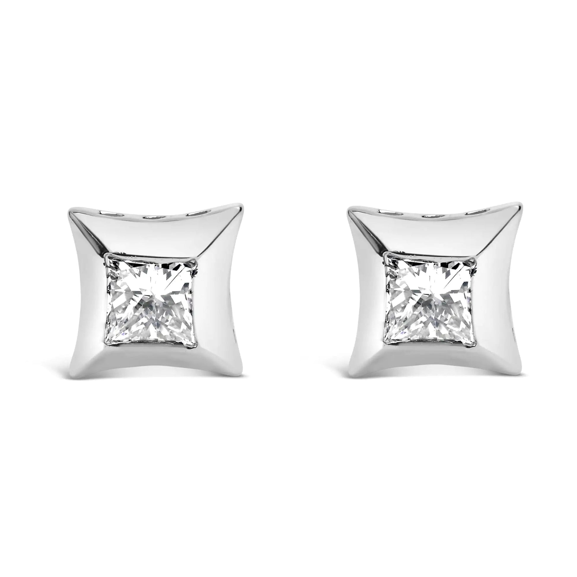 10K White Gold 1/2 Cttw Invisible Set Princess-Cut Diamond Stud Earrings (H-I Color, SI2-I1 Clarity) WEM Support (www.WEM.support)