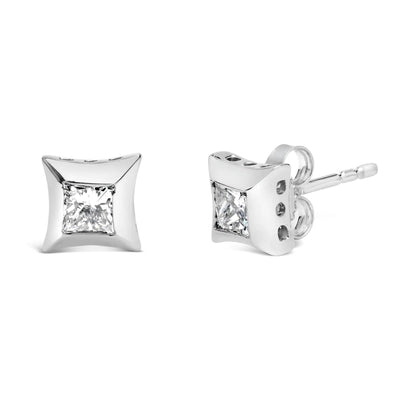 10K White Gold 1/2 Cttw Invisible Set Princess-Cut Diamond Stud Earrings (H-I Color, SI2-I1 Clarity) WEM Support (www.WEM.support)