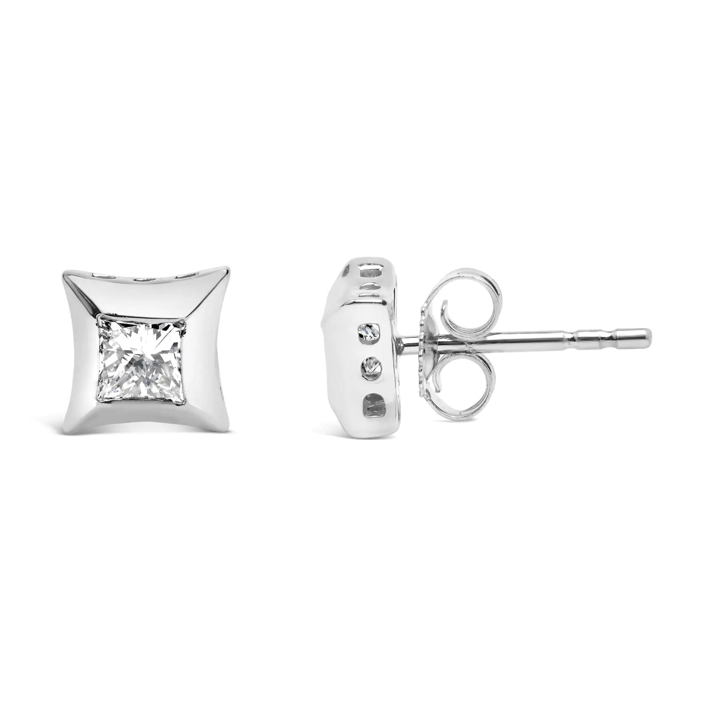 10K White Gold 1/2 Cttw Invisible Set Princess-Cut Diamond Stud Earrings (H-I Color, SI2-I1 Clarity) WEM Support (www.WEM.support)