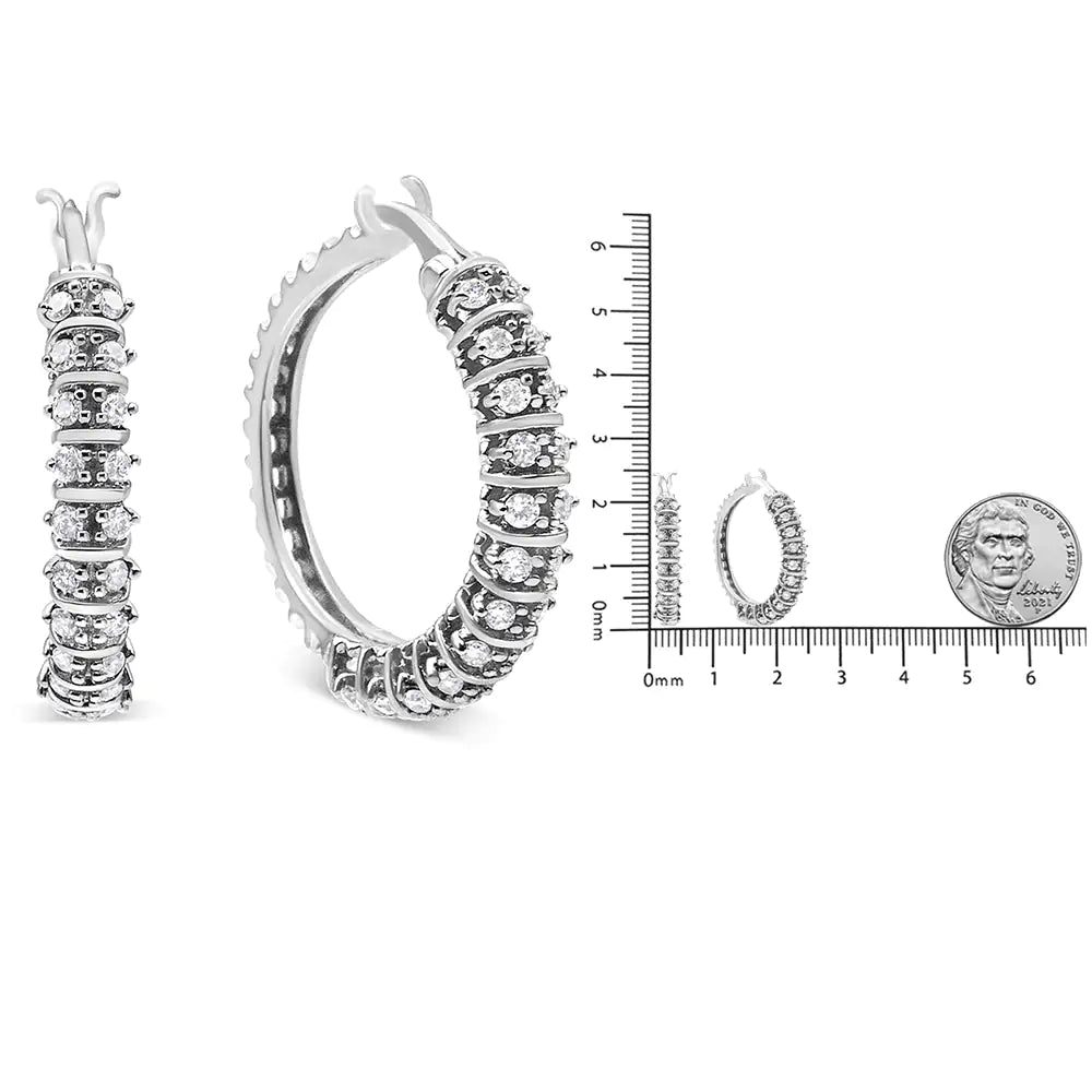 10K White Gold 1/2 Cttw Lab Grown Round Diamond 2 Row Semi Eternity Hoop Earrings (G-H Color, SI1-SI2 Clarity) WEM Support (www.WEM.support)