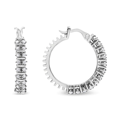 10K White Gold 1/2 Cttw Lab Grown Round Diamond 2 Row Semi Eternity Hoop Earrings (G-H Color, SI1-SI2 Clarity) WEM Support (www.WEM.support)