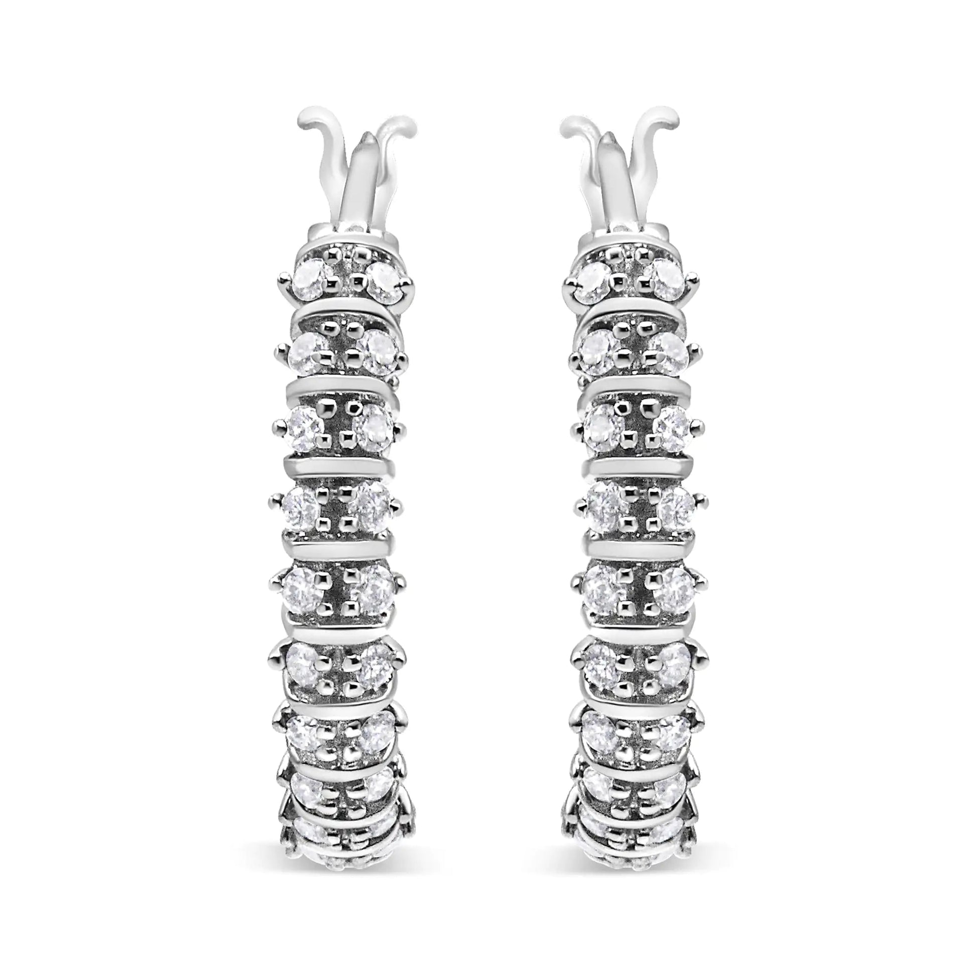 10K White Gold 1/2 Cttw Lab Grown Round Diamond 2 Row Semi Eternity Hoop Earrings (G-H Color, SI1-SI2 Clarity) WEM Support (www.WEM.support)