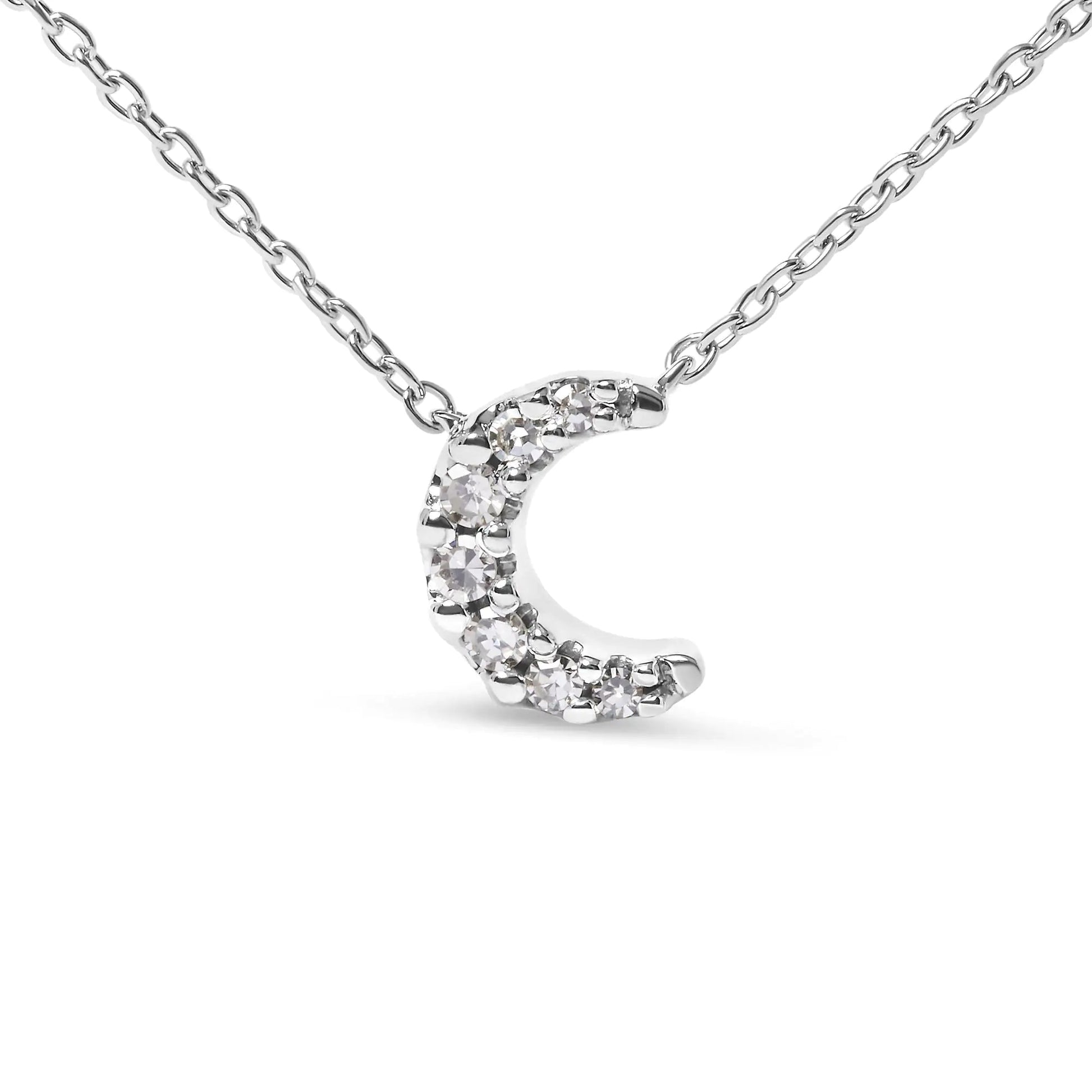 10K White Gold Diamond Accented Crescent Moon Shaped 18" Inch Pendant Necklace (H-I Color, I1-I2 Clarity) WEM Support (www.WEM.support)