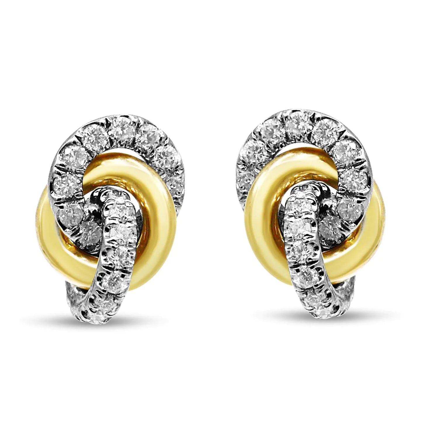 10K Yellow and White Gold 1/2 Cttw Diamond Triple Interlocking Knot Earrings (I-J Color, I1-I2 Clarity) WEM Support (www.WEM.support)
